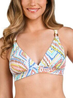 85$ La Blanca Sunbaked Jewels Clean Tall Bikini Top Size 14 US White Multicolor